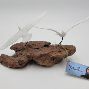Vintage John Perry Pelican 2 BIRDS IN FLIGHT Mobile Sculpture Art Burl Wood