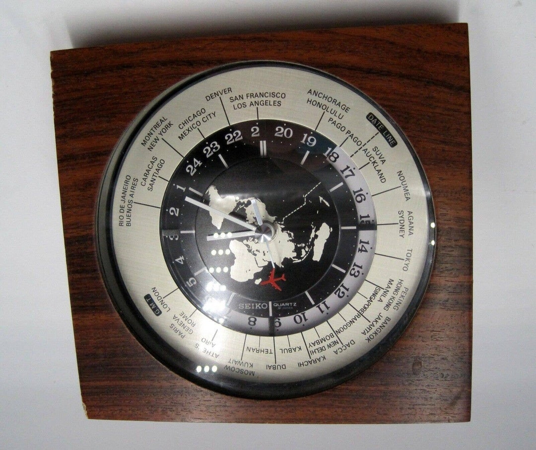 Seiko Quartz World Clock Time Red Airplane Vintage Working Etsy