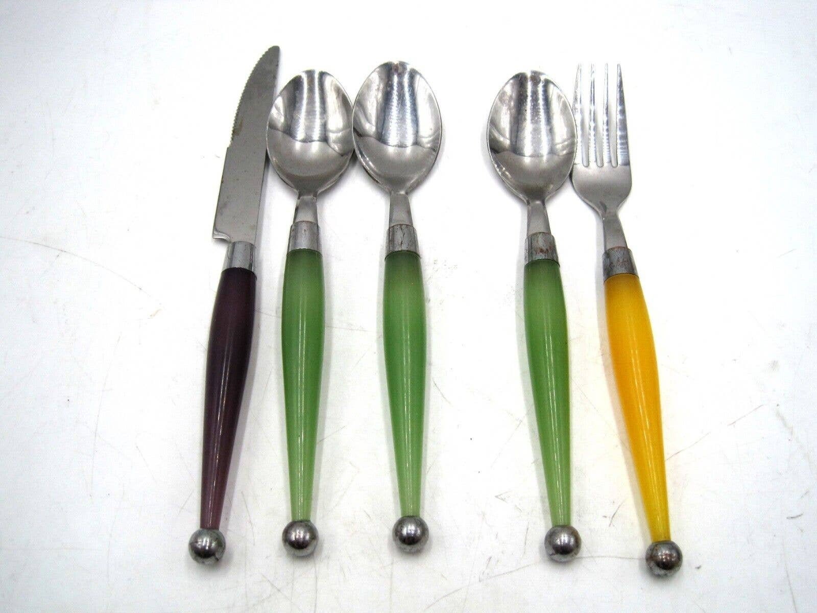 5 Pieces CAMBRIDGE Fiesta Carnival Stainless Flatware Spoon Knife Fork