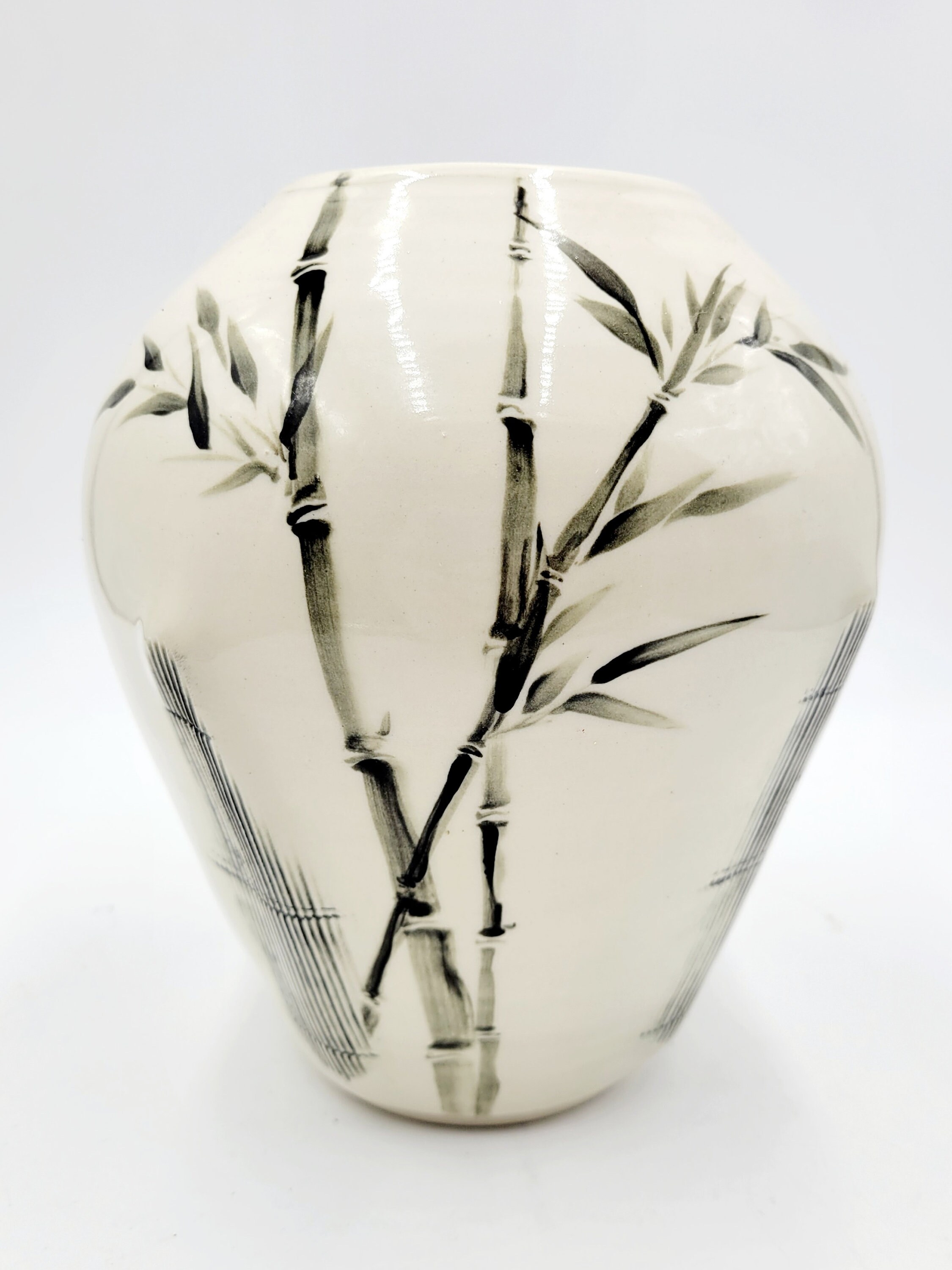 Vintage Asian Chinese Bamboo Pottery Vase Mid Century Modern Signed 8 1 ...