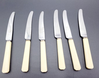 Stainless Steel Blade Knives High Quality Sheffield Knife Set Celluloid  Handles Boxed Set of 6 Excellent Condition 