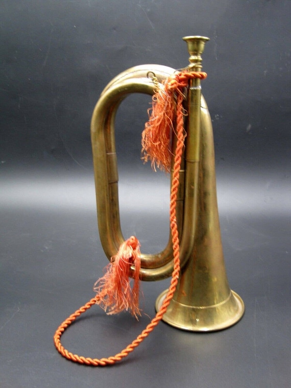 Vintage Military Used Bugle Horn Brass With Carrying Cord Etsy