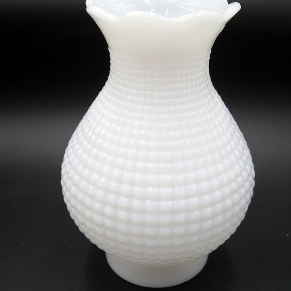 Vintage 1950s Hobnail Milk Glass Hurricane Shade, 3 Inch Fitter, Waffle Pattern Hobnail, Hurricane Lamp Shade