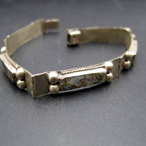 Mexican Modernist Alpaca & Abalone Inlay Link Bracelet Mexico