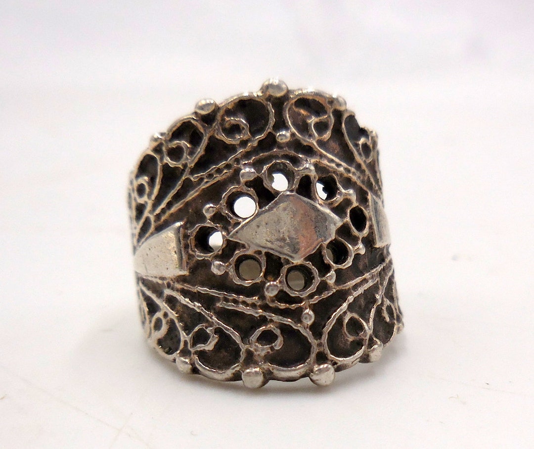 Handmade 925 Sterling Silver Wide Band Ring Bali Boho Design Size 5.25 ...