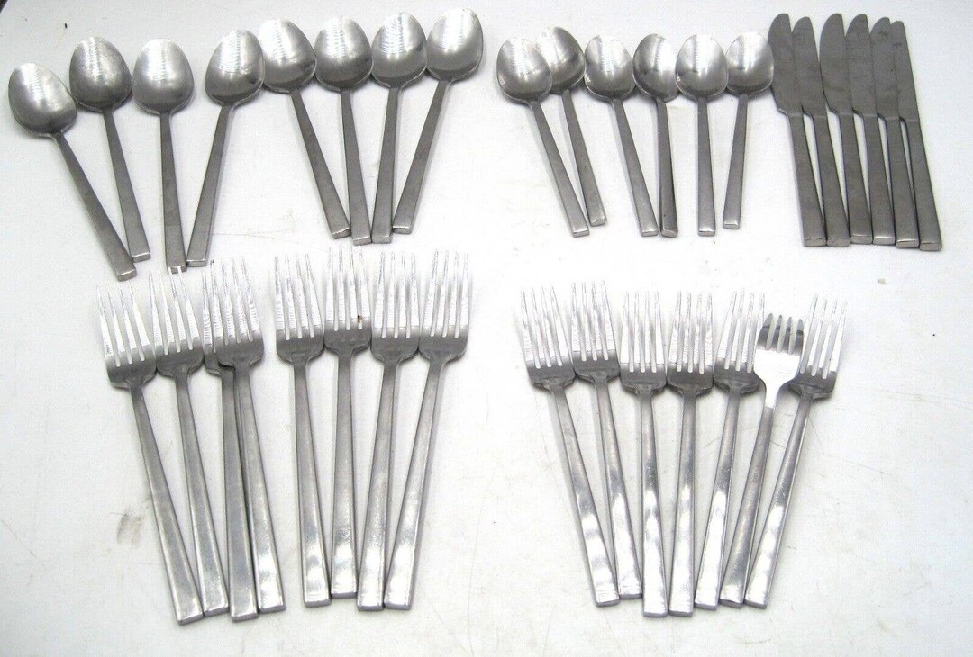35 Pieces Heavy Flatware Stainless Rectangular/square Handle Marked