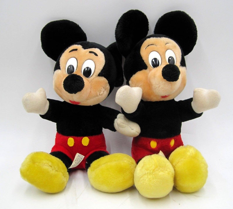 Set of 2 Vintage Mickey Mouse Plush Disneyland Walt Disney World Parks 10"Seated image 1