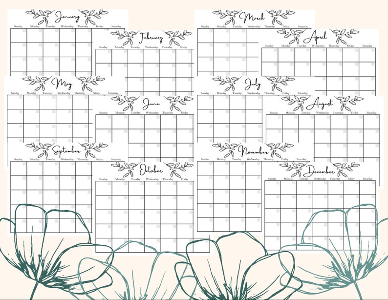 Minimalist Calendar | Horizontal Orientation | Digital Download | PDF ...
