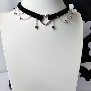Cute Black Velvet Ribbon & Crystal Heart Chocker Necklace