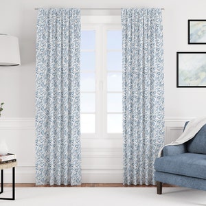 Blue Watercolor Leaves Curtain, Single Panel Curtain, Blue Leaf Curtains,