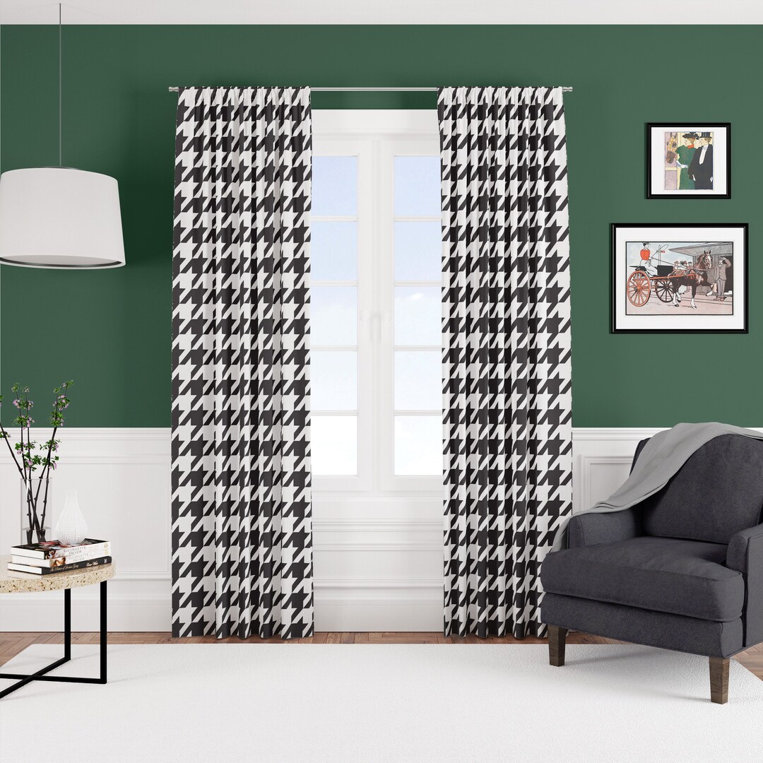Houndstooth Curtain Single Panel Curtain Black and White Etsy UK