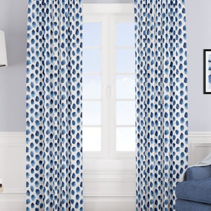 Blue Watercolor Dots Curtain, Single Panel Curtain, Polka Dot Curtain, Spotted Curtain