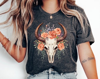 Boho Cow Skull Shirt, Cowgirl Shirt, Country Shirt, Wild West Shirt, Western Graphic Tee, Bull Skull Shirt, Southwest Shirt, Western T-Shirt