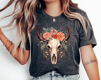 Boho Cow Skull Shirt, Cowgirl Shirt, Country Shirt, Wild West Shirt, Western Graphic Tee, Bull Skull Shirt, Southwest Shirt, Western T-Shirt
