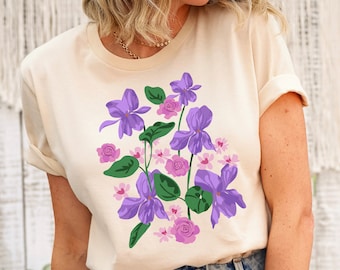 Violet T-Shirt, Plant Lover Shirt, Botanical Shirt, Flower Shirt, Gardening Shirt, Plant Shirt, Botanical Tee, Summer Lover Shirt, Plant tee