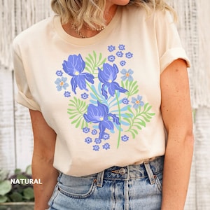 Iris Flower Shirt, Wildflower Shirt, Botanical Shirt, Cute Iris Flower T-shirt, Cottage Core Flower T Shirt, T-Shirt Flower, Nature Shirt