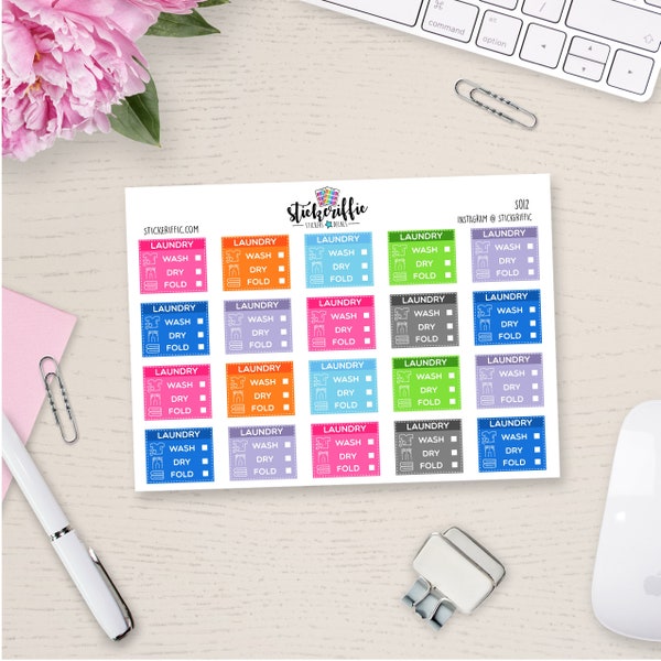 Laundry Tracker Planner Stickers - Wash Dry Fold - Multicolor - S012
