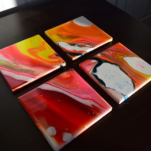 NEON DREAM | Fluid Acrylic Coasters | Set of Four | Home Accent