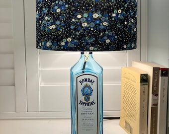 Bombay Sapphire Bottle Lamp, Flowers Lampshade, Gin Lover’s Gift, Mother’s Day Gift, Father’s Day Gift, Quirky Lamp, Gin Bottle Lamp