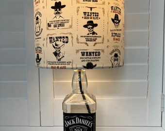 Jack Daniels Lamp, Wanted Poster, Bottle Lamp, Whiskey Lover, Quirky Lamp, Quirky Lampshade, Fathers Day Gift, Boyfriend Gift, Man Cave Gift
