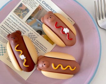 Bear Hot Dog candle, bear decor, hotdog decor, cute room decor, aesthetic room decor, cute gifts, gifts for her/him, housewarming gifts