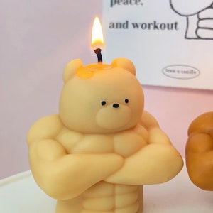 Swol Bear candle, buff bear candle, workout candle, gift for gym rats, gift for him, gym rats gift, funny candle image 2