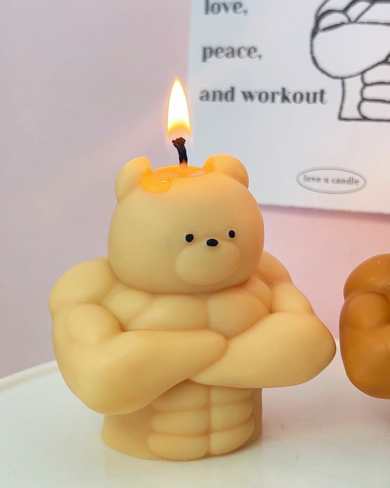 Swol Bear candle, buff bear candle, workout candle, gift for gym rats, gift for him, gym rats gift, funny candle image 2