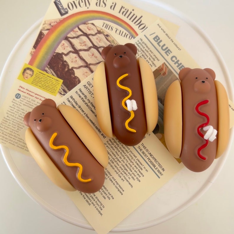 Bear Hot Dog candle, bear decor, hotdog decor, cute room decor, aesthetic room decor, cute gifts, gifts for her/him, housewarming gifts image 7