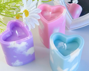 dreamy cloud pillar candle, cottagecore aesthetic, fairycore, animal decor, forest decor, room decor, trendy candle, aesthetic room decor