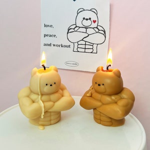 Swol Bear candle, buff bear candle, workout candle, gift for gym rats, gift for him, gym rats gift, funny candle image 8