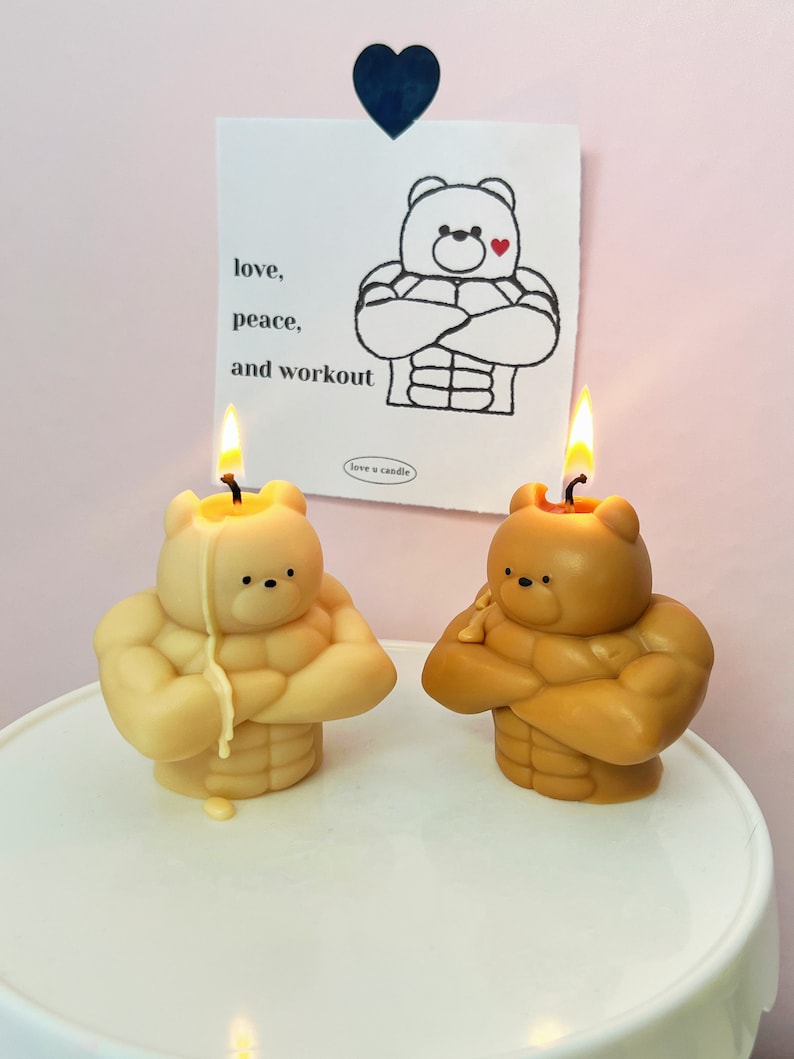 Swol Bear candle, buff bear candle, workout candle, gift for gym rats, gift for him, gym rats gift, funny candle image 8