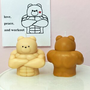 Swol Bear candle, buff bear candle, workout candle, gift for gym rats, gift for him, gym rats gift, funny candle image 7