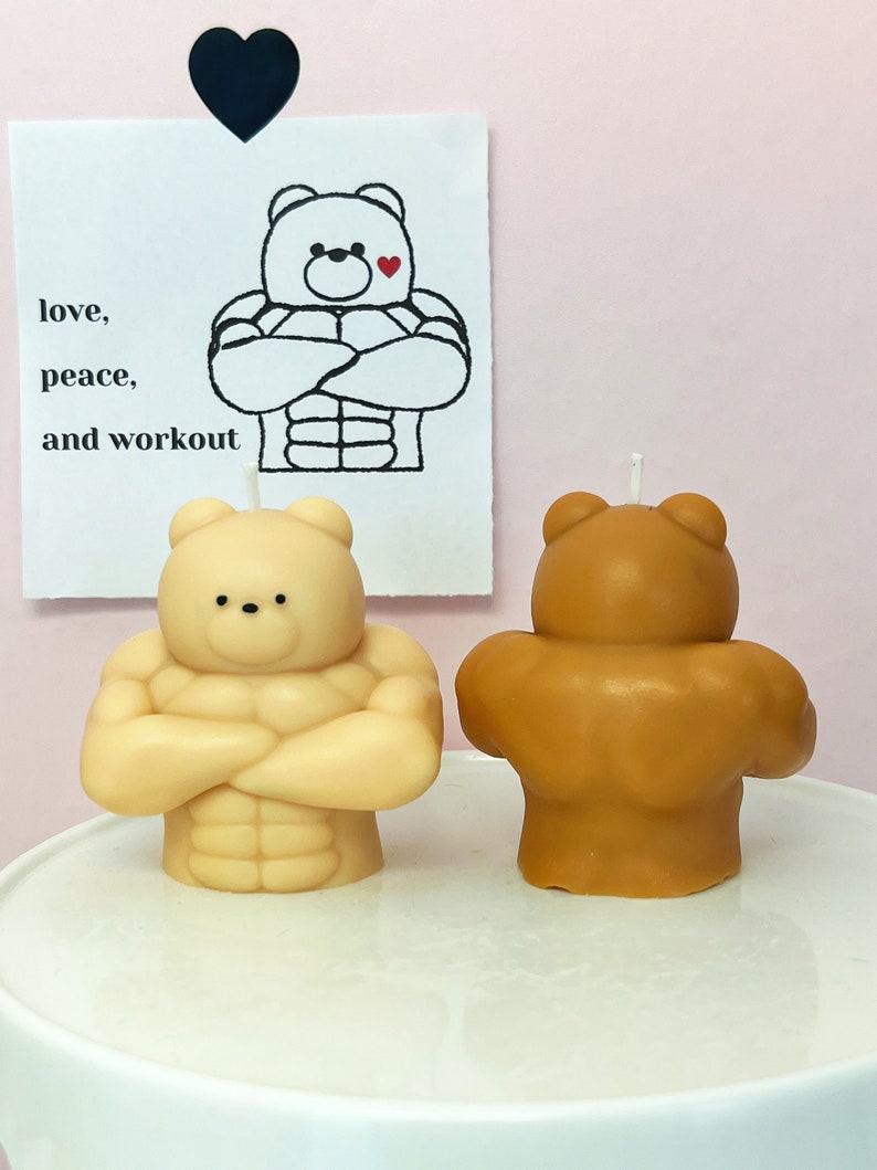 Swol Bear candle, buff bear candle, workout candle, gift for gym rats, gift for him, gym rats gift, funny candle image 7