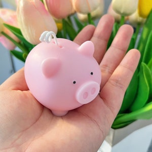Piggy bank candle, pig candle, animal candle, new year candle, lucky gift, cute candle, room decor, birthday gift, pink candle, lucky candle image 5