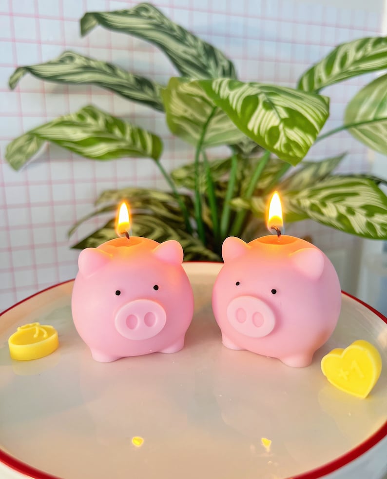 Piggy bank candle, pig candle, animal candle, new year candle, lucky gift, cute candle, room decor, birthday gift, pink candle, lucky candle image 3