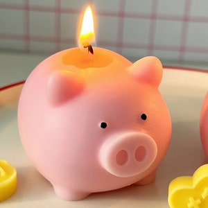 Piggy bank candle, pig candle, animal candle, new year candle, lucky gift, cute candle, room decor, birthday gift, pink candle, lucky candle image 1