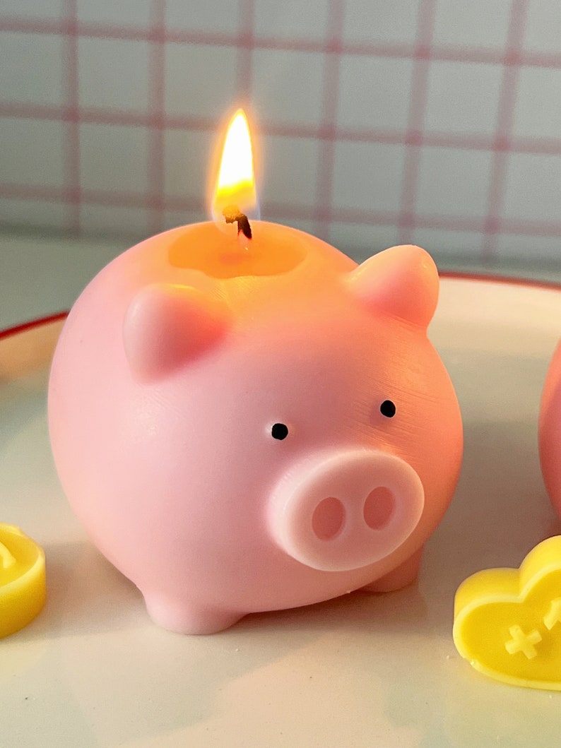 Piggy bank candle, pig candle, animal candle, new year candle, lucky gift, cute candle, room decor, birthday gift, pink candle, lucky candle image 1