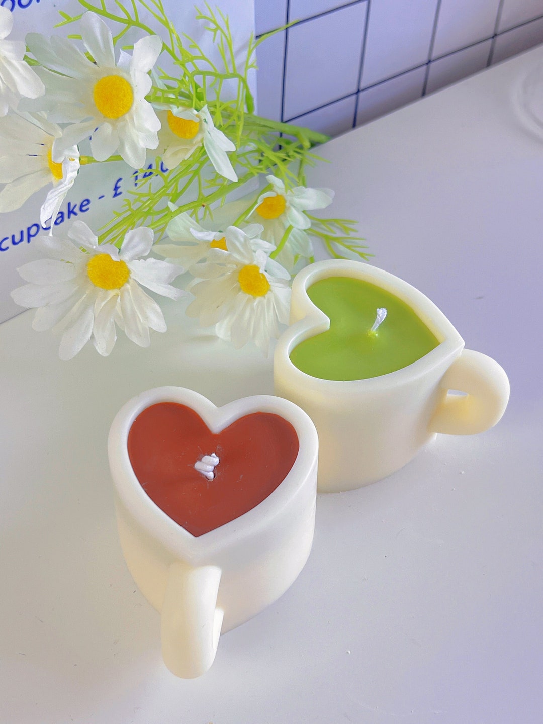 Heart Shaped Mug Candle, Cute Home Decor, Cottagecore Decor, Decorative