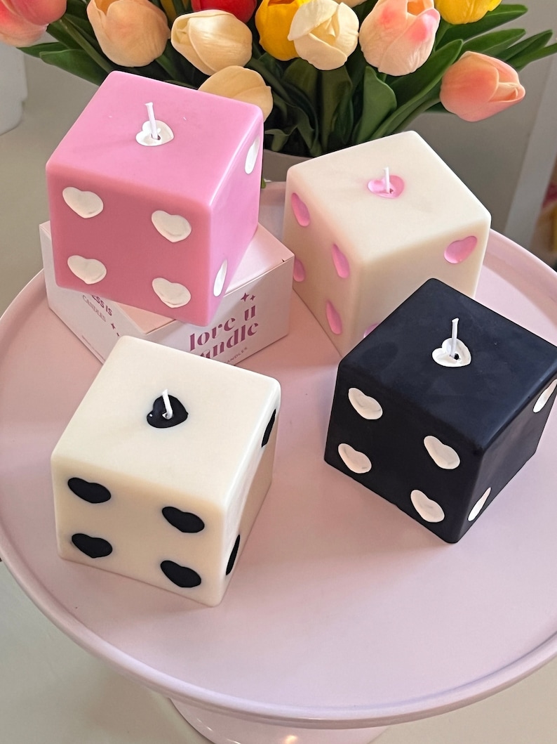 Heart Dice candle, dice decor, y2k decor, room decor,retro home decor, desk decor, pastel danish,aesthetic room, retro decor, image 1