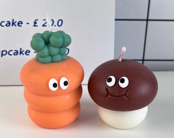 Veggie bros candle set, Mushroom Decor,Cute Home Decor, Cottagecore Decor, Decorative Candles, cute candles ,Interior Decor, mushroom gift