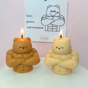 Swol Bear candle, buff bear candle, workout candle, gift for gym rats, gift for him, gym rats gift, funny candle image 4