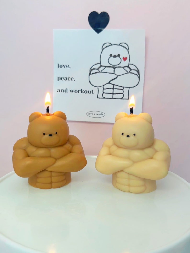 Swol Bear candle, buff bear candle, workout candle, gift for gym rats, gift for him, gym rats gift, funny candle image 4