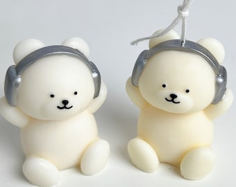 Headphone Bear Candle, Music Bear candle, Bear candle, cute room decor, kawaii gift, gift for her/him, music lover, music gift