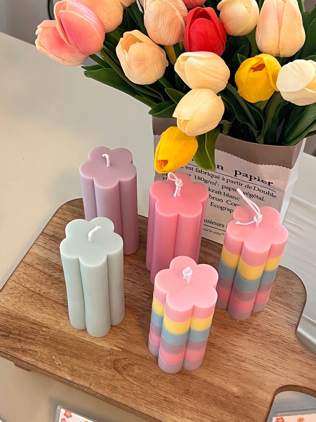 Flower Candle Customize Candles Retro Home Decor Pastel Danish Home