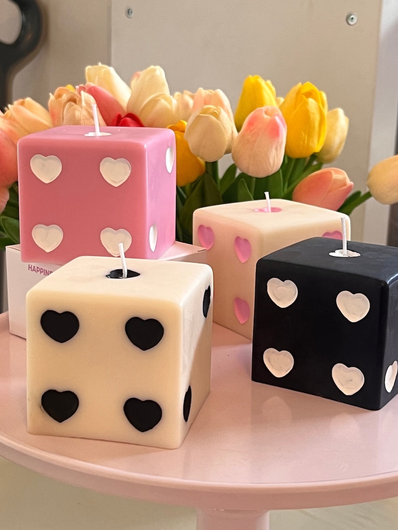 Heart Dice candle, dice decor, y2k decor, room decor,retro home decor, desk decor, pastel danish,aesthetic room, retro decor, image 6