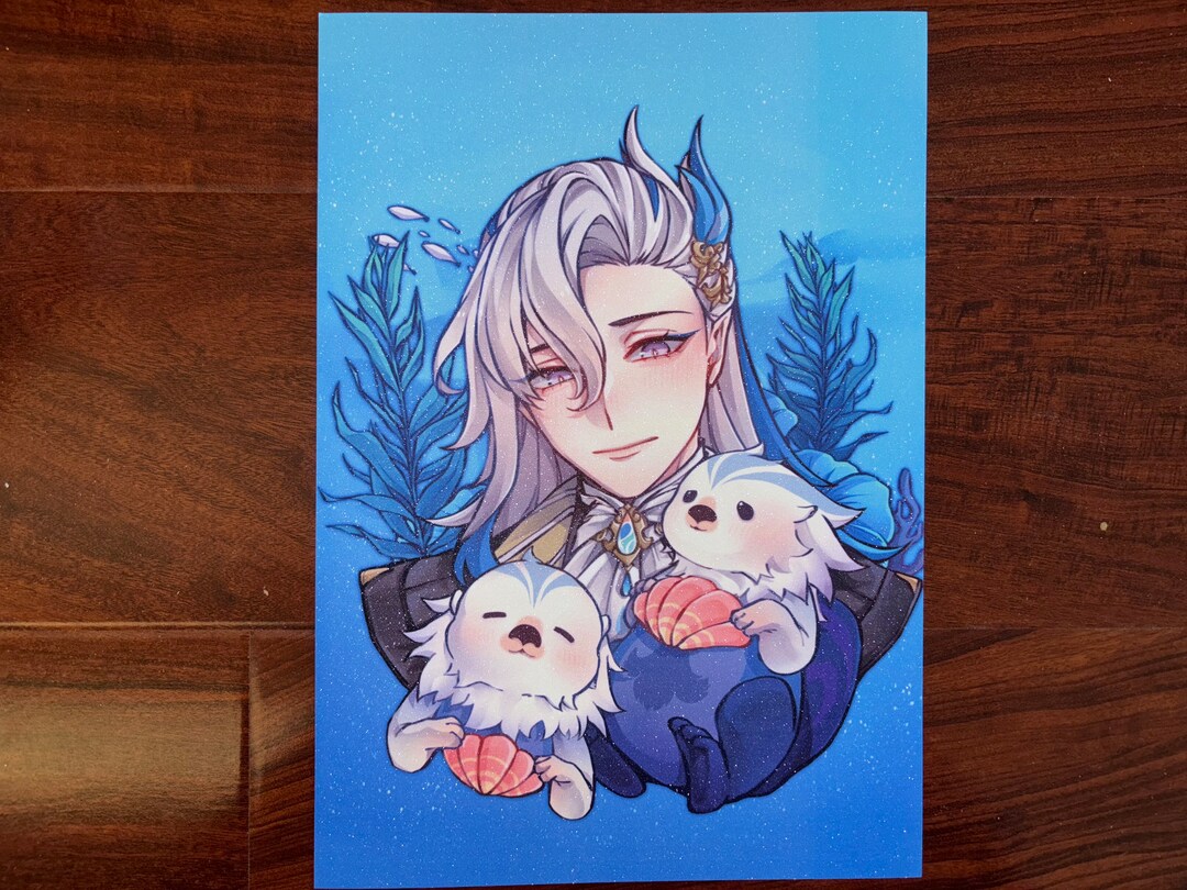 Hikari-genshin Impact Fontaine Neuvilette Otters Glitter Sparkling 8x11