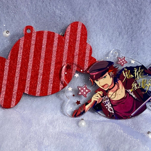 Ensemble Stars Kuro Kiryu Dead Man version Akatsuki laser Star layer 3” candy shape double layer acrylic+felt keychain charm