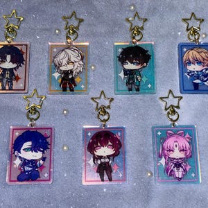 Hikari-Honkai Star Rail Chibi double sided holo acrylic 4” standee 3” charm 3x5” print Kafka Danheng Sampo Gepard Argenti Fuxuan Jingyuan