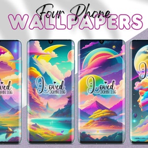 Set of 4 Phone Wallpapers | Loved John 3:16 Designs | iPhone Wallpaper | Smartphone Background #1095