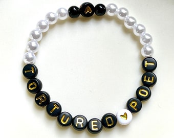 Unique Black & Gold Tortured Poet TTPD Taylor Eras Tour Friendship Bracelet - USA Handmade - TTPD Friendship Bracelet